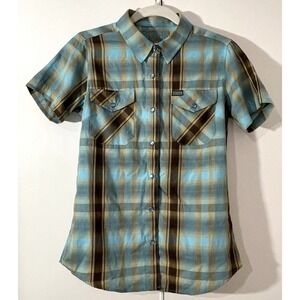Dixxon St. John's Bamboo Blend Short Sleeve Plaid Snap Button Shirt S Retired